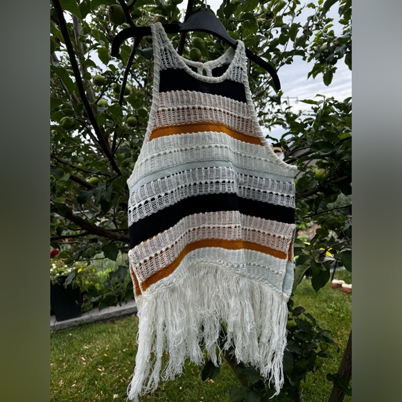 TULAROSA Brent Striped Crochet Slanted Knit Tank Fringe, Sz S - Picture 5 of 15